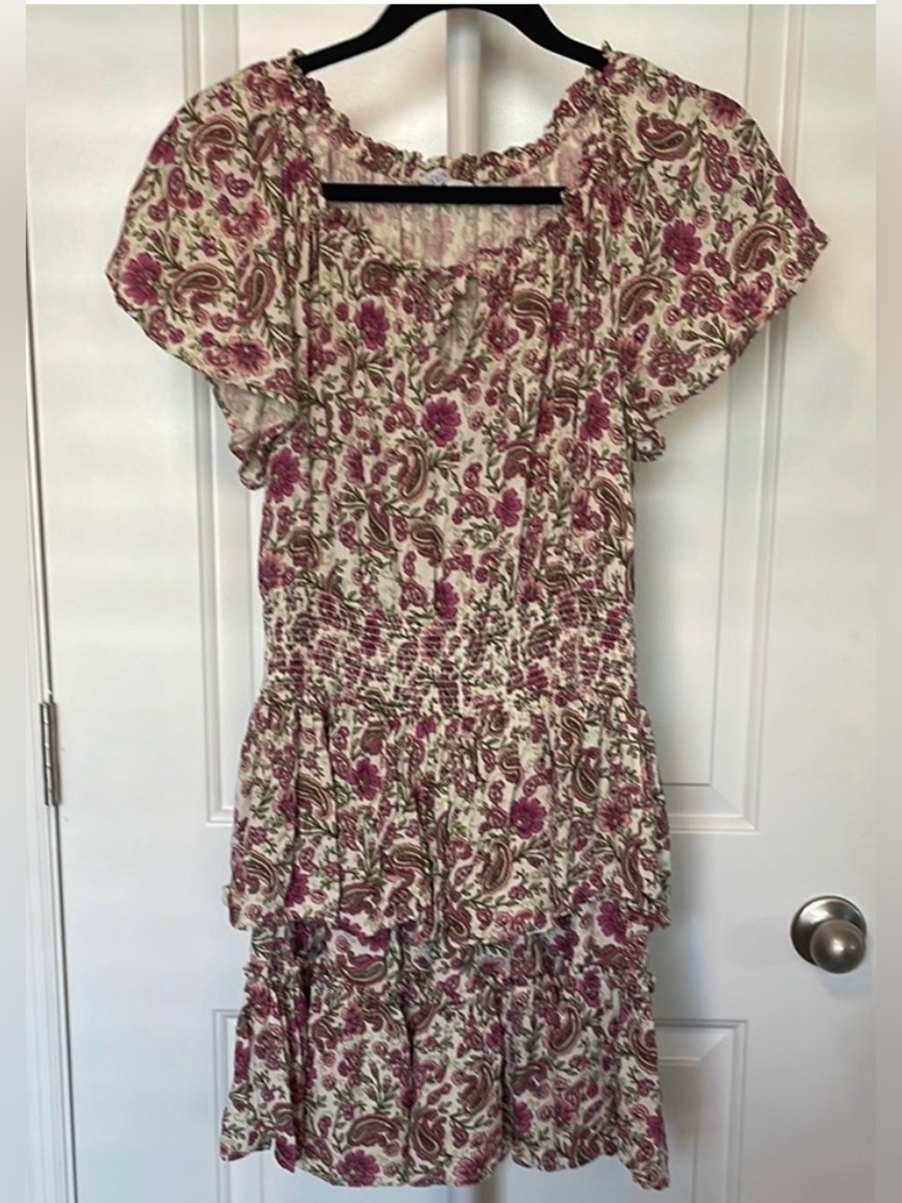 Patrons of Peace Pink and Cream Flutter Sleeve Sundress